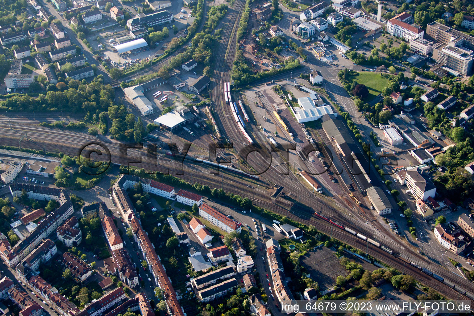 Gleisdreieck in Neustadt an der Weinstraße in the state Rhineland-Palatinate, Germany from above