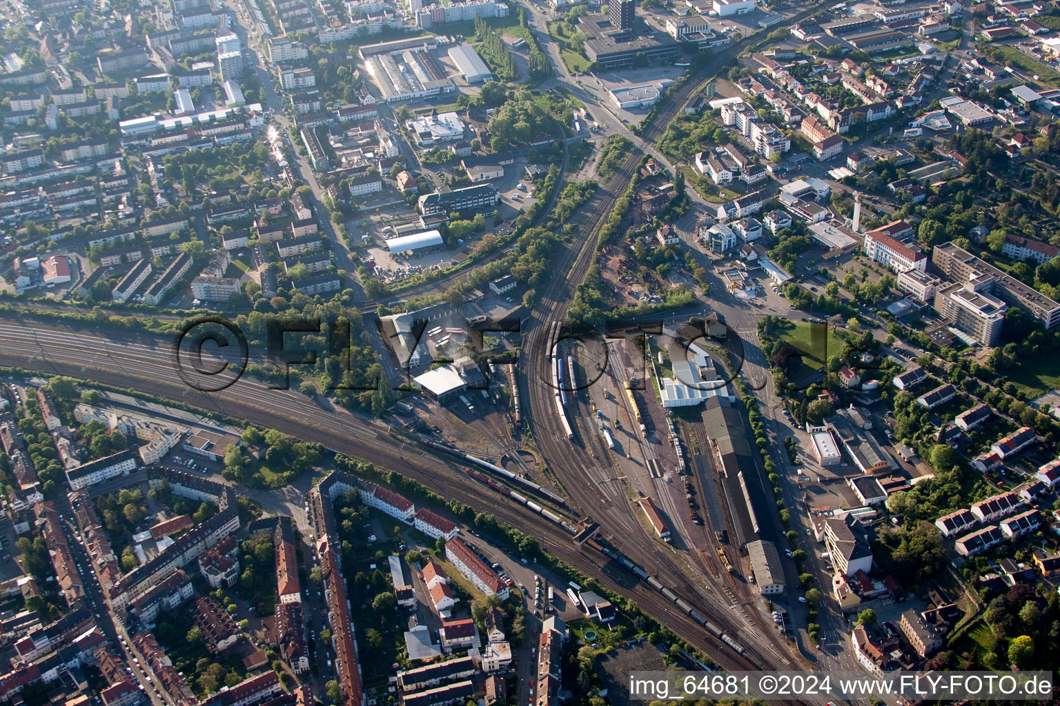 Aerial photograpy of Routing the railway junction of rail and track systems Deutsche Bahn in Neustadt an der Weinstrasse in the state Rhineland-Palatinate