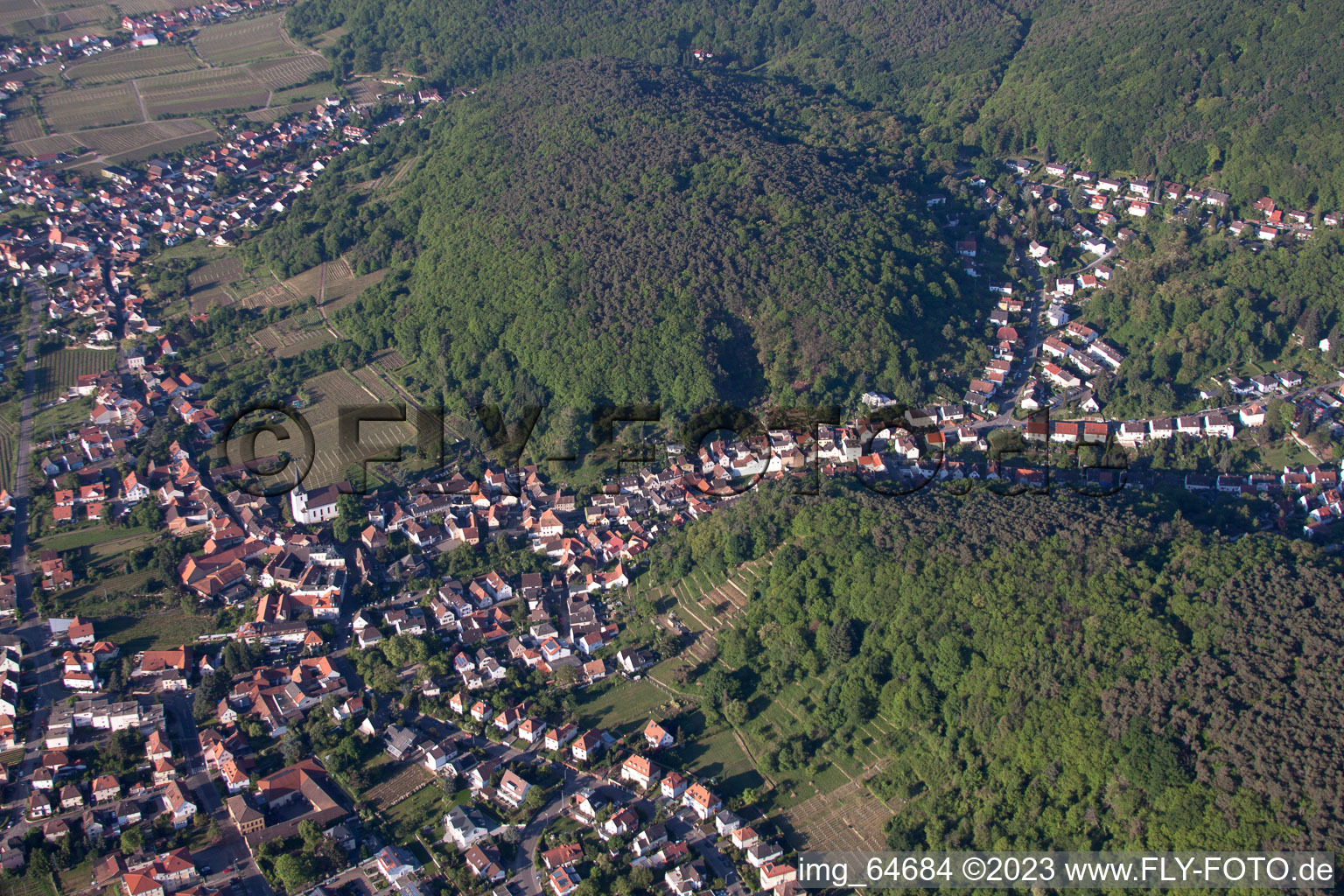 District Hambach an der Weinstraße in Neustadt an der Weinstraße in the state Rhineland-Palatinate, Germany from the plane