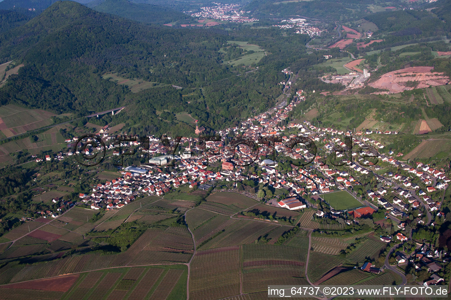 Aerial view of Albersweiler in the state Rhineland-Palatinate, Germany