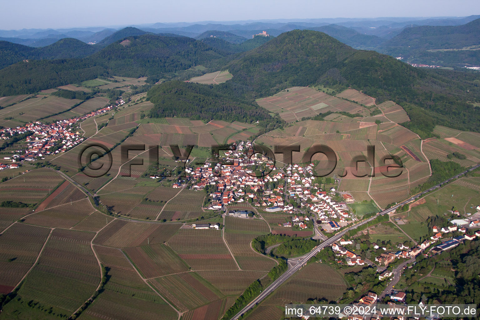 Bird's eye view of Village view of Birkweiler in the state Rhineland-Palatinate