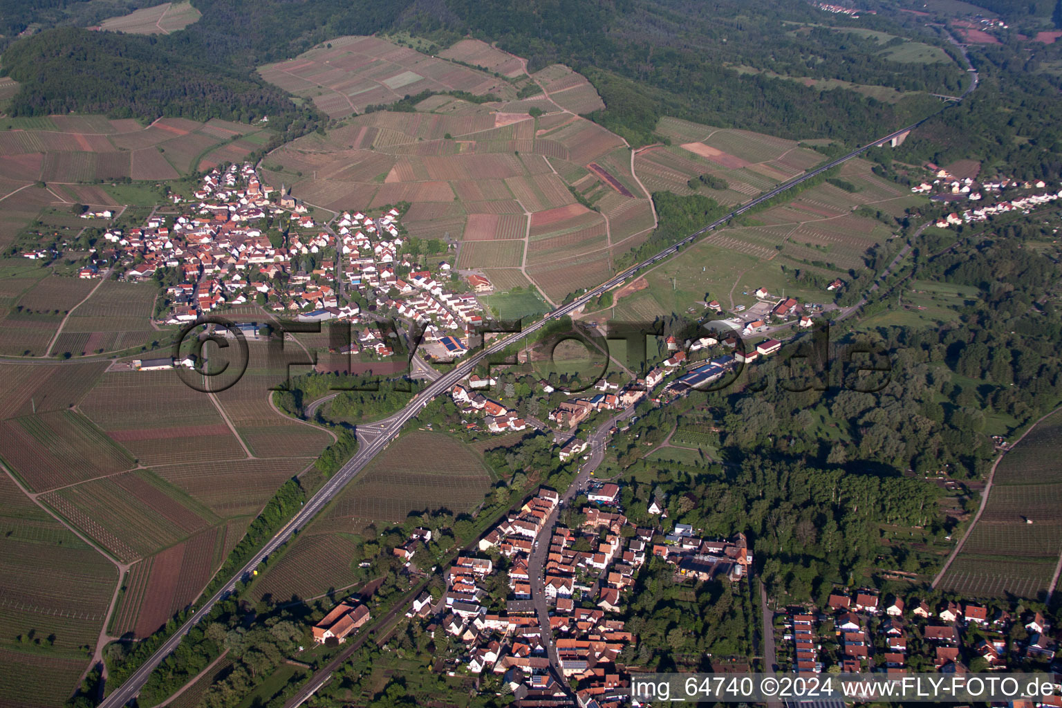 Birkweiler in the state Rhineland-Palatinate, Germany from the drone perspective