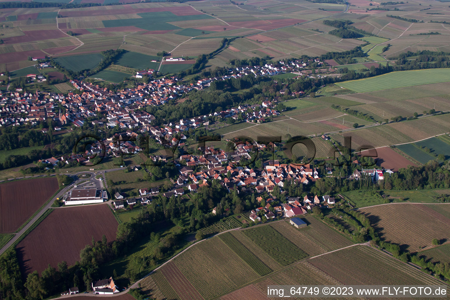 Aerial view of District Ingenheim in Billigheim-Ingenheim in the state Rhineland-Palatinate, Germany