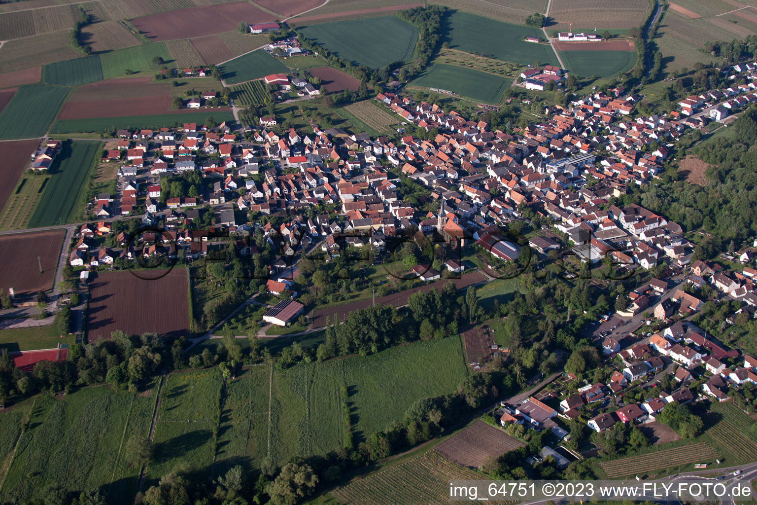 District Billigheim in Billigheim-Ingenheim in the state Rhineland-Palatinate, Germany seen from above