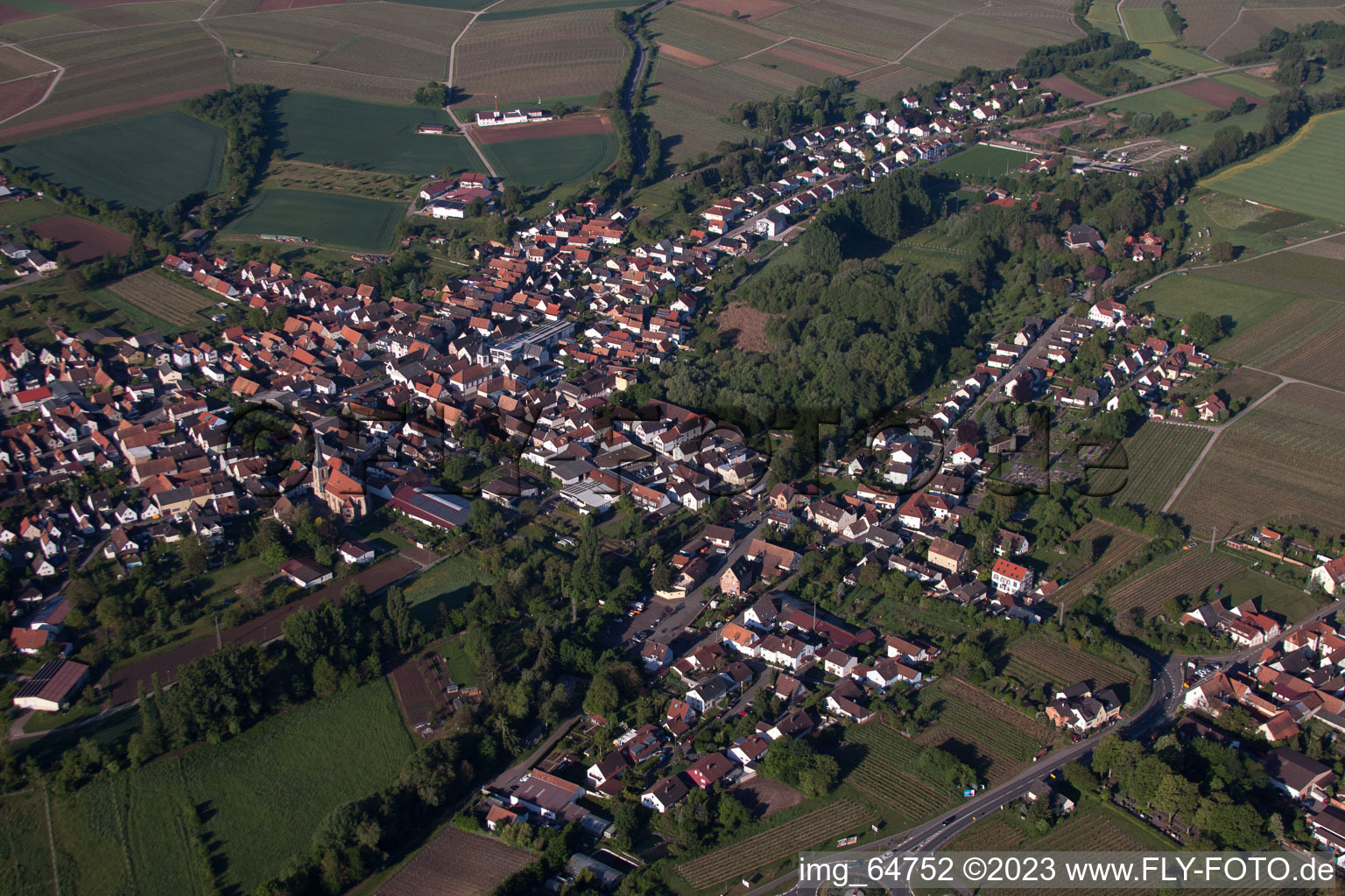 Oblique view of District Ingenheim in Billigheim-Ingenheim in the state Rhineland-Palatinate, Germany