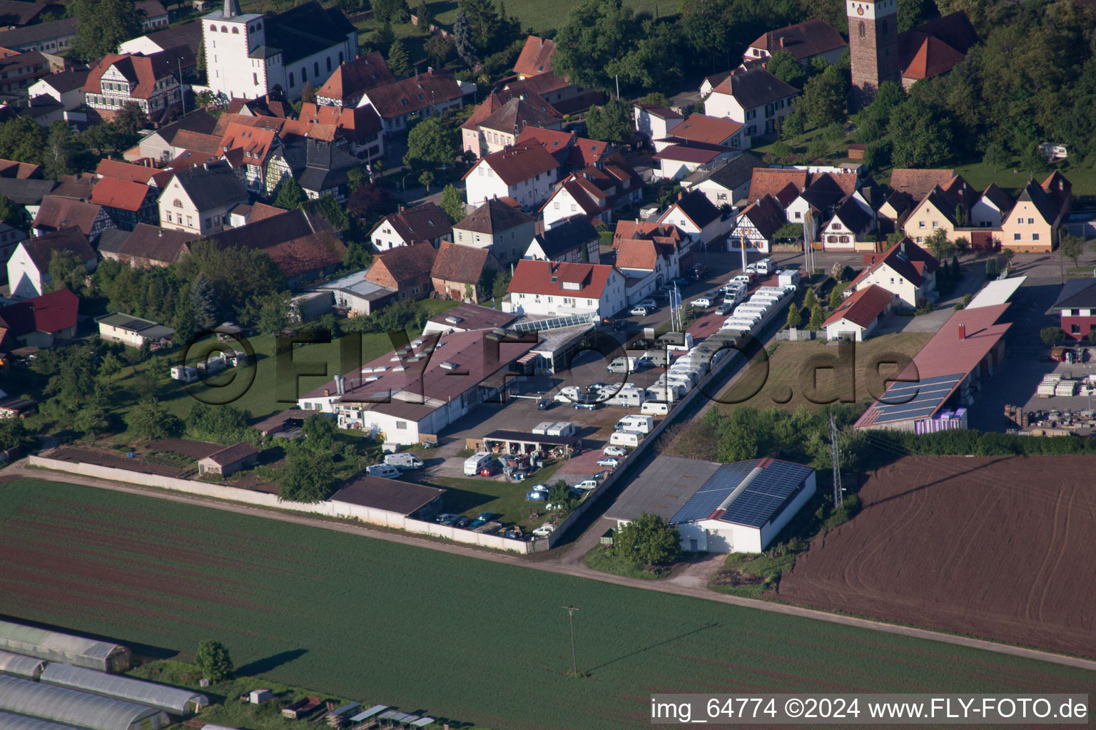 Car dealership Frey in Minfeld in the state Rhineland-Palatinate, Germany from above