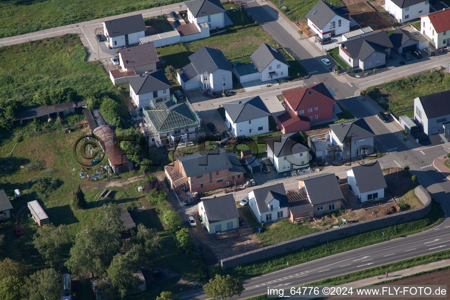 Aerial view of New development area east in Minfeld in the state Rhineland-Palatinate, Germany