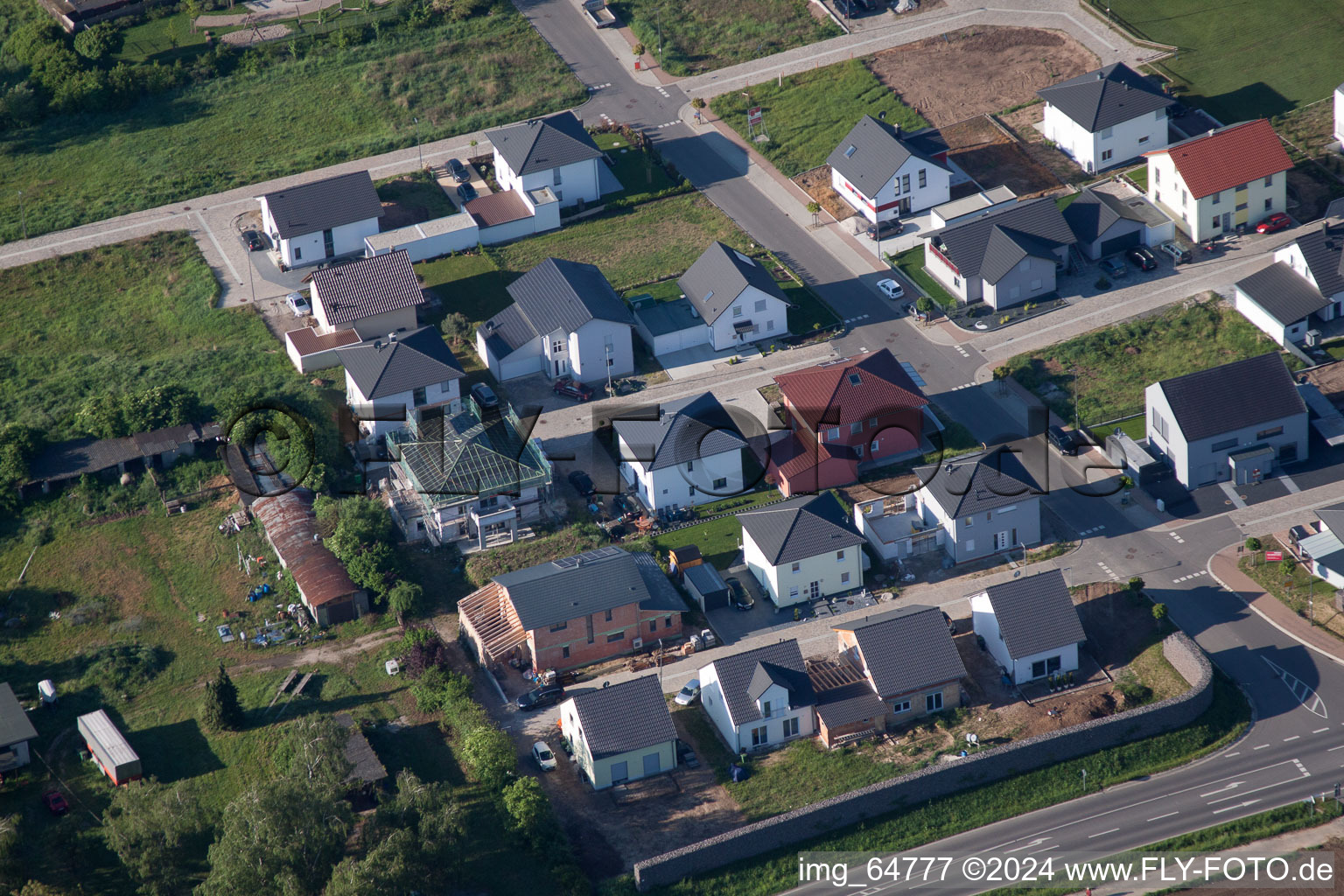 Aerial photograpy of New development area east in Minfeld in the state Rhineland-Palatinate, Germany