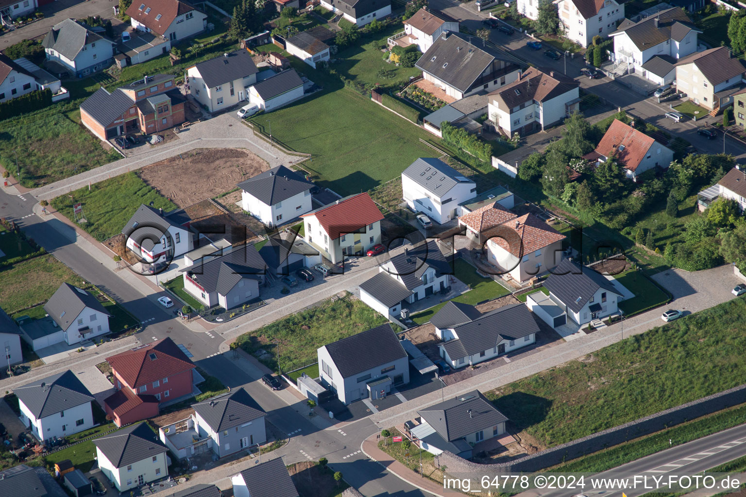 Oblique view of New development area east in Minfeld in the state Rhineland-Palatinate, Germany