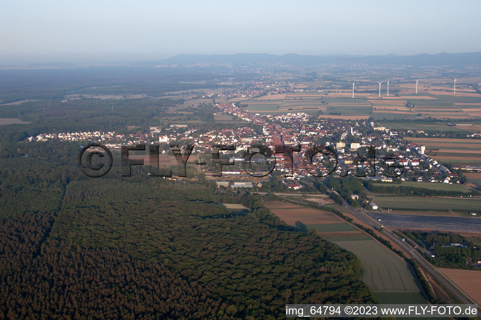 From the east in Kandel in the state Rhineland-Palatinate, Germany from a drone