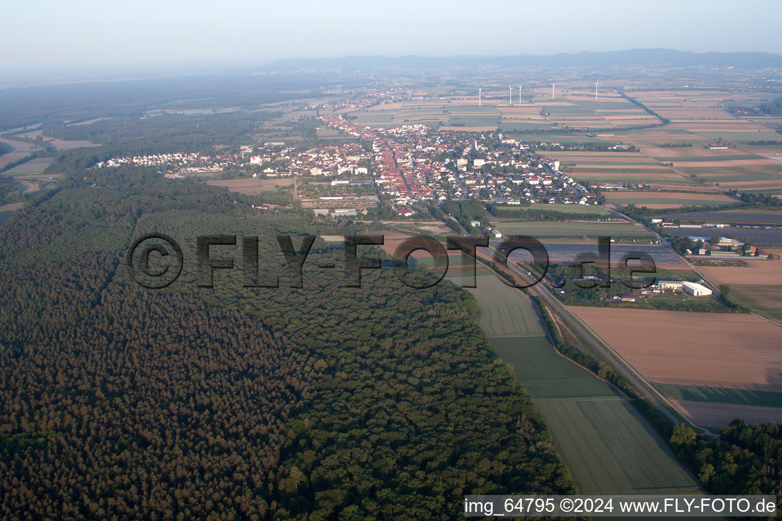 From the east in Kandel in the state Rhineland-Palatinate, Germany seen from a drone