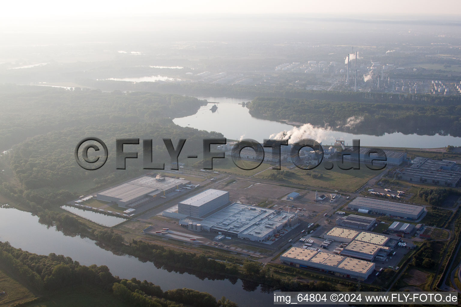 Aerial view of Oberwald Industrial Area, PEG in Wörth am Rhein in the state Rhineland-Palatinate, Germany