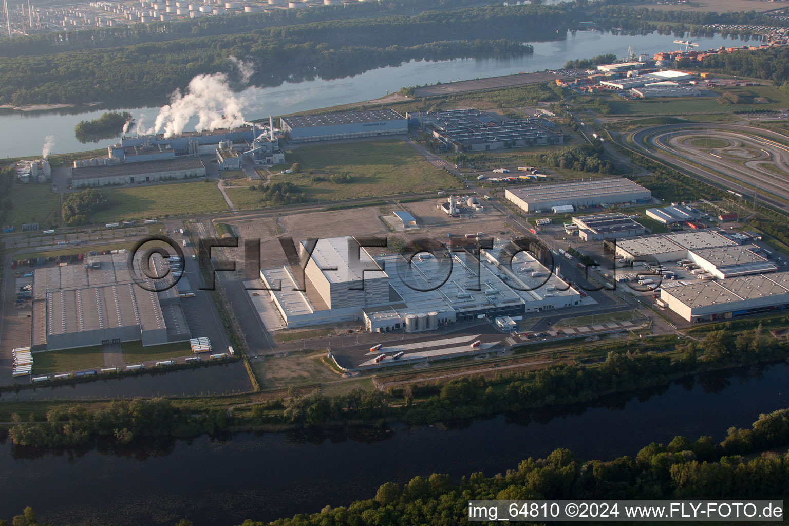 Oberwald Industrial Area in Wörth am Rhein in the state Rhineland-Palatinate, Germany from above