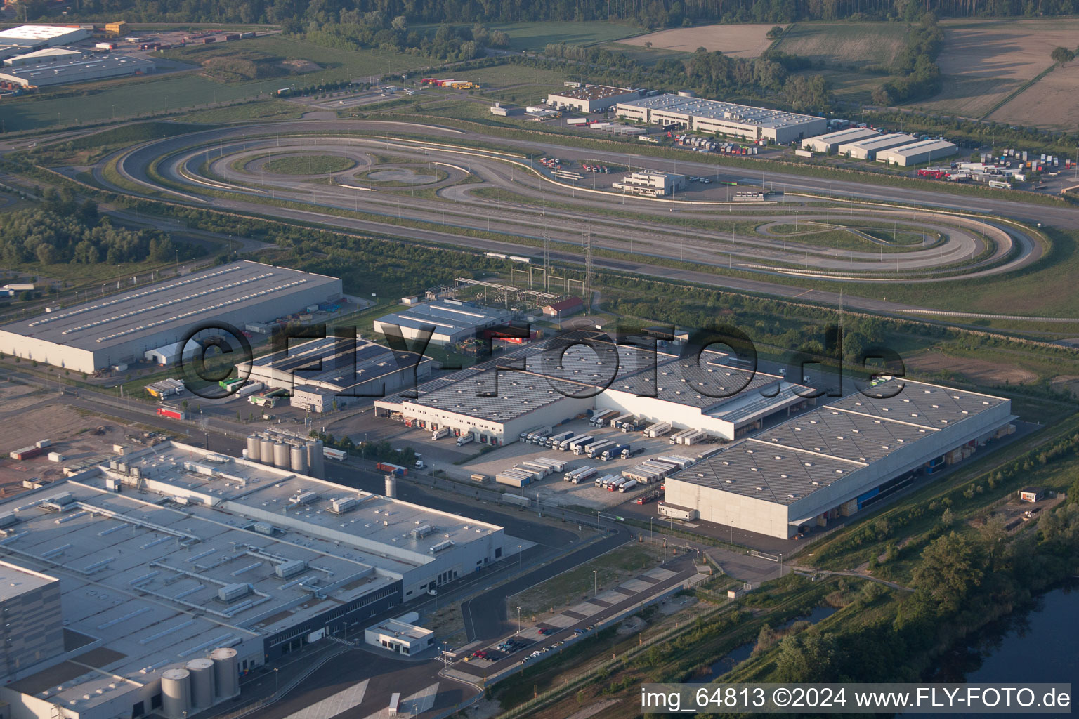 Oberwald Industrial Area in Wörth am Rhein in the state Rhineland-Palatinate, Germany from the plane