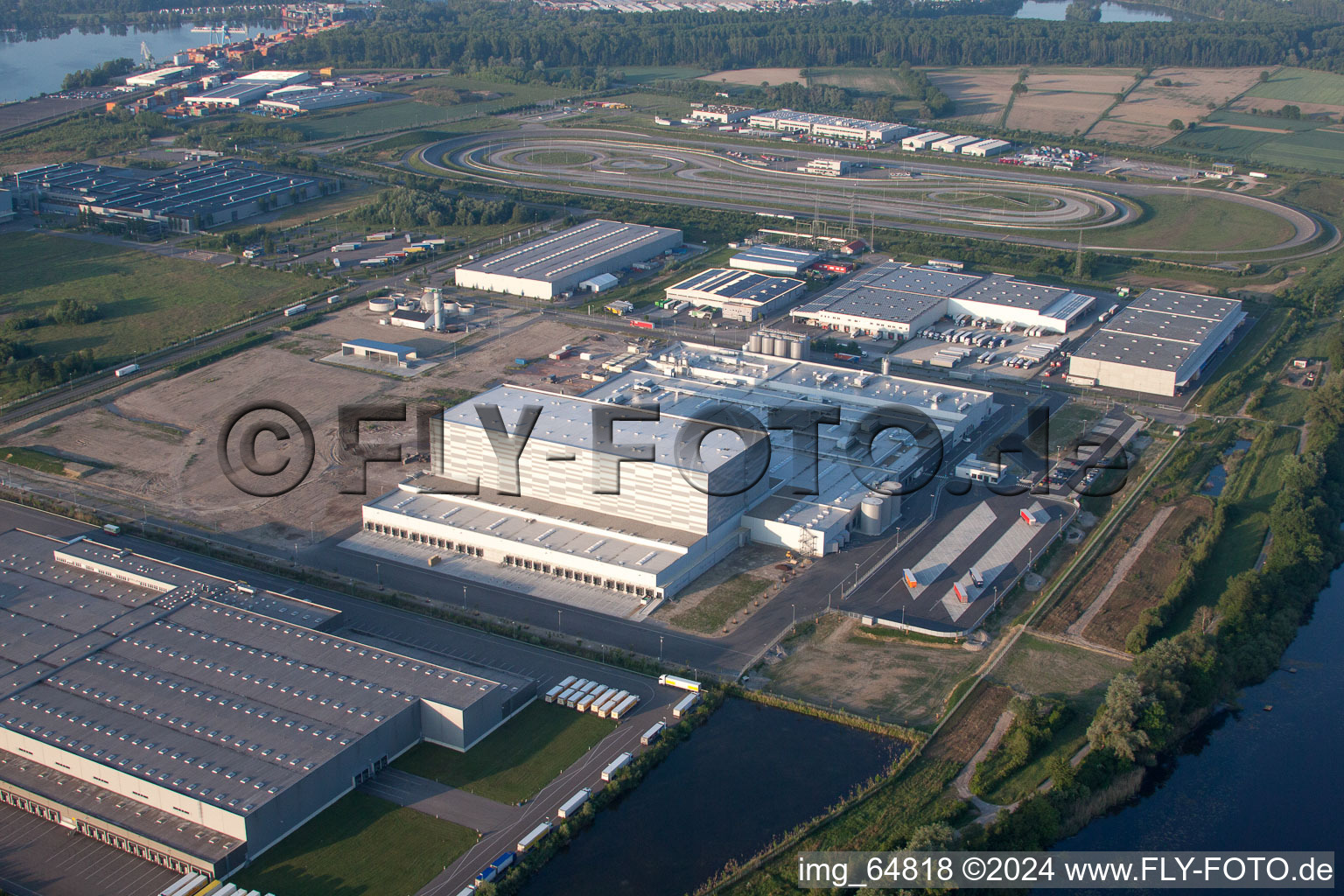 Oberwald Industrial Area in Wörth am Rhein in the state Rhineland-Palatinate, Germany from the drone perspective