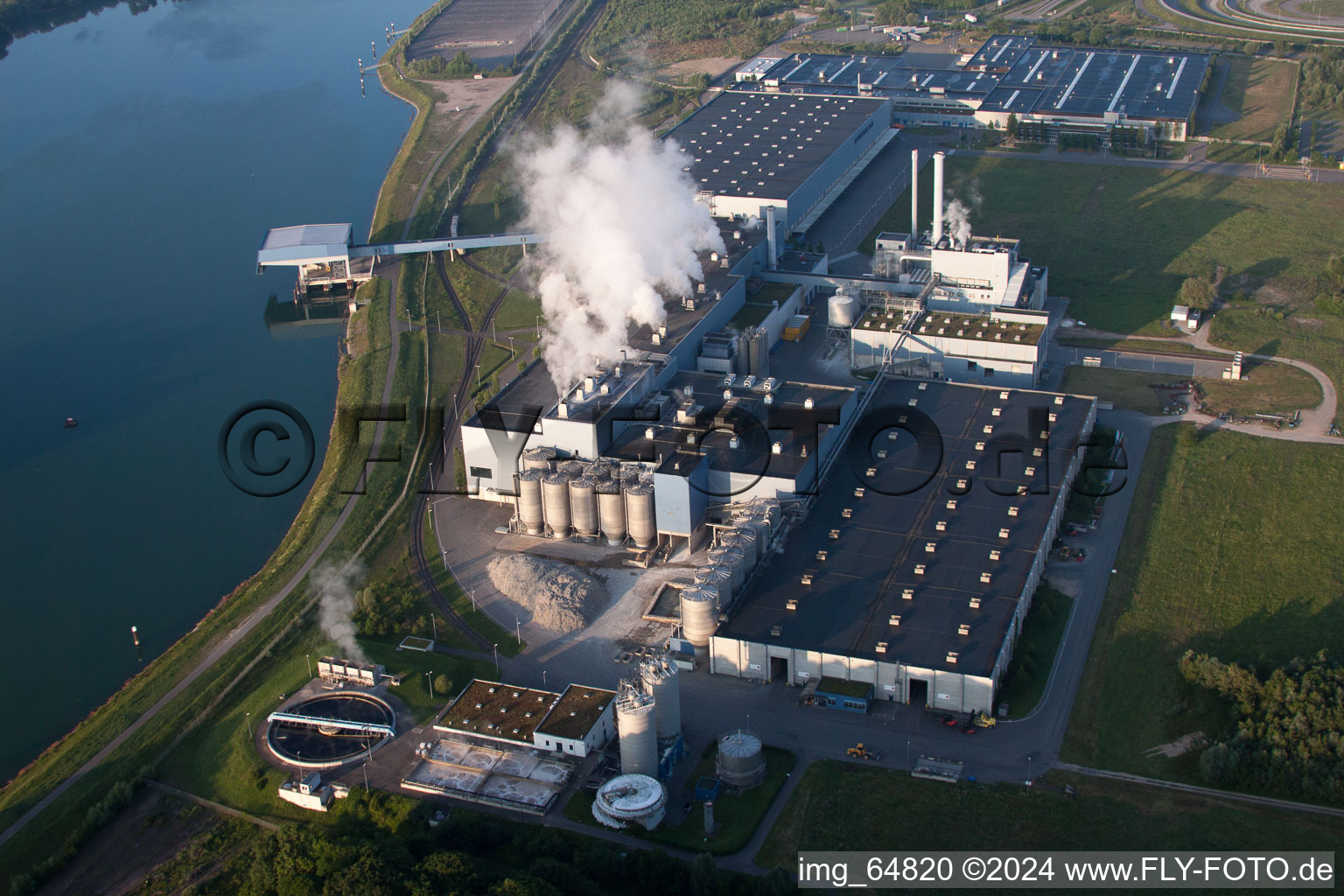 Oberwald industrial area in Wörth am Rhein in the state Rhineland-Palatinate, Germany seen from a drone