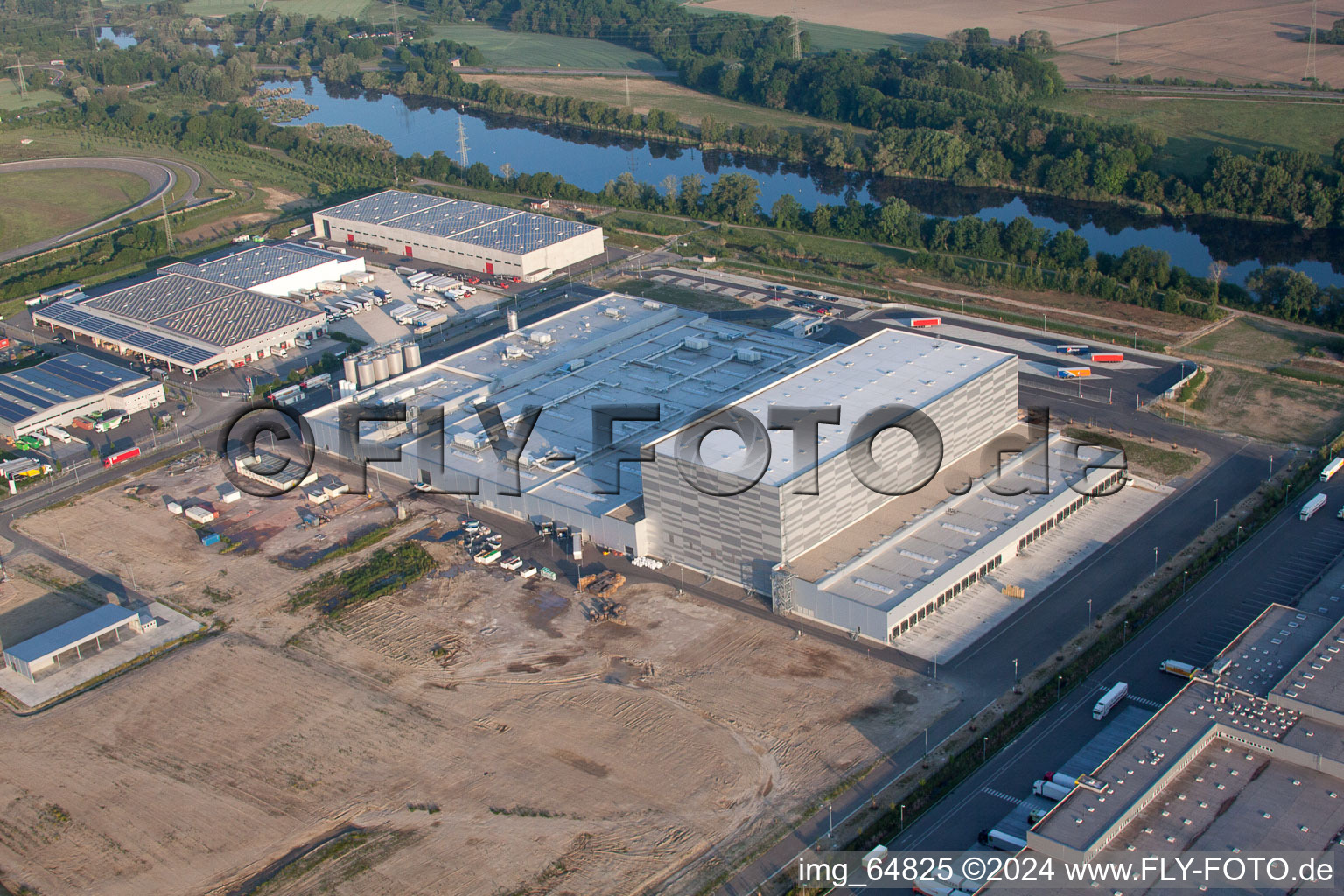 Oblique view of Oberwald Industrial Area in Wörth am Rhein in the state Rhineland-Palatinate, Germany