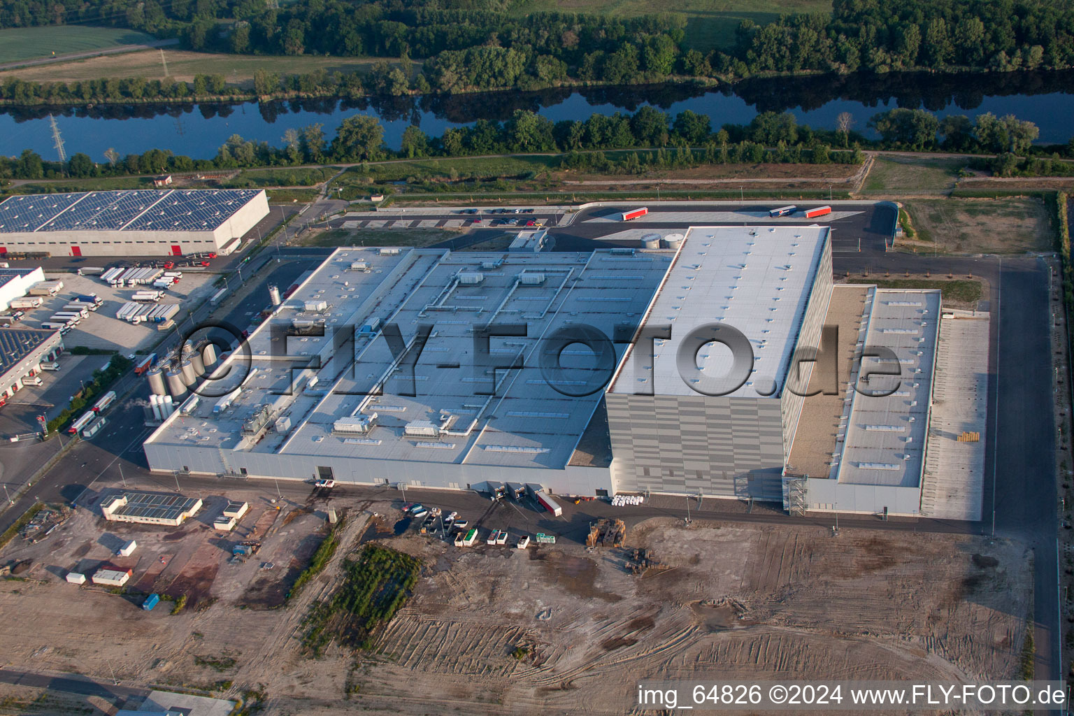 Oberwald industrial area in Wörth am Rhein in the state Rhineland-Palatinate, Germany from above