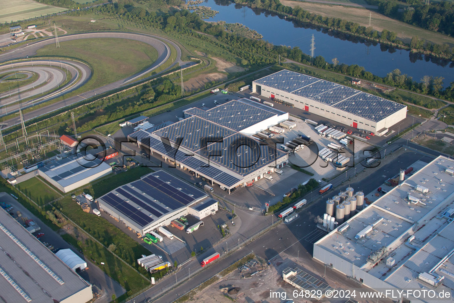 Oberwald Industrial Area in Wörth am Rhein in the state Rhineland-Palatinate, Germany from the plane