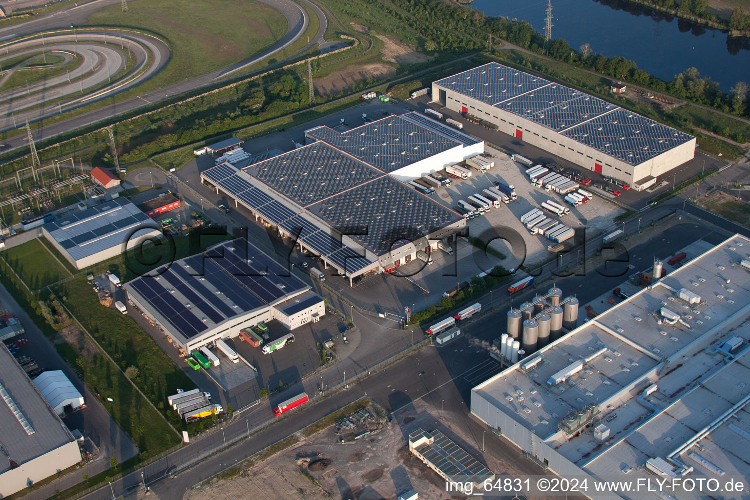 Oberwald Industrial Area in Wörth am Rhein in the state Rhineland-Palatinate, Germany viewn from the air