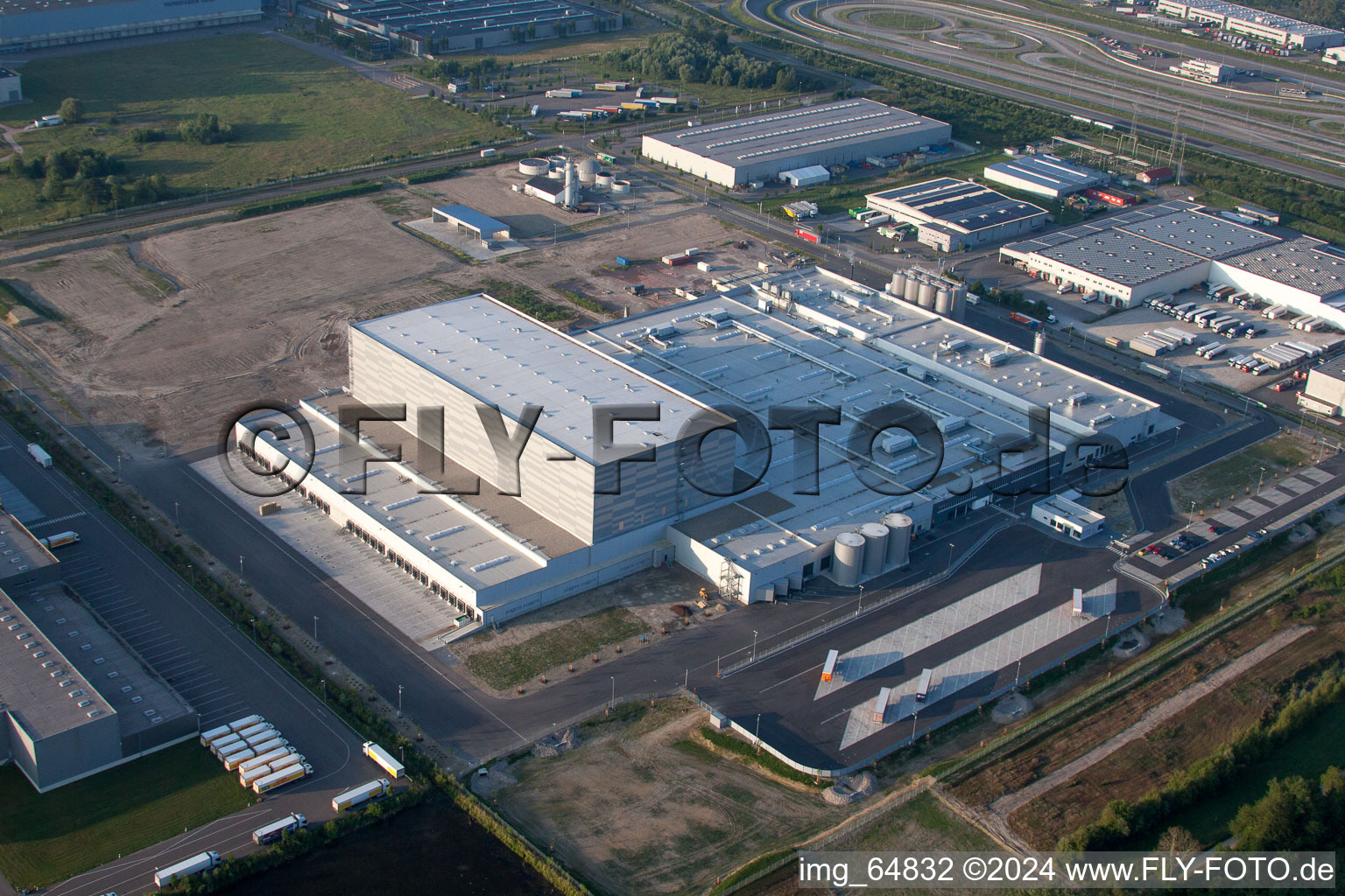 Drone recording of Oberwald Industrial Area in Wörth am Rhein in the state Rhineland-Palatinate, Germany