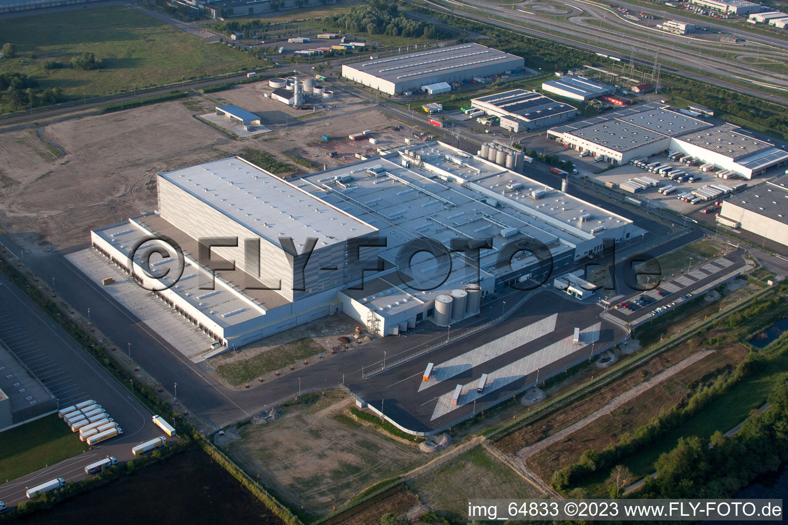 Drone image of Oberwald industrial area in Wörth am Rhein in the state Rhineland-Palatinate, Germany