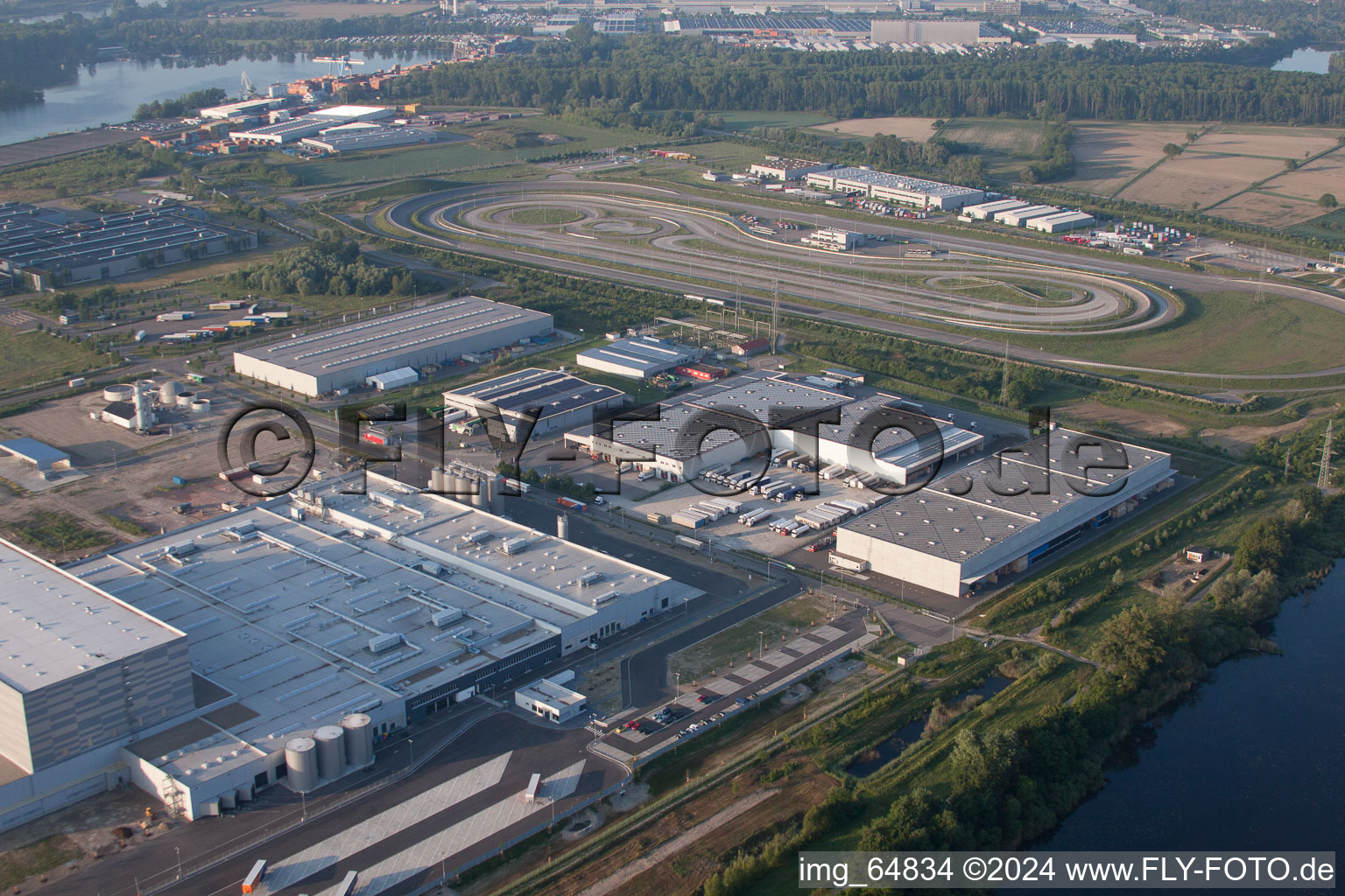 Oberwald Industrial Area in Wörth am Rhein in the state Rhineland-Palatinate, Germany from the drone perspective