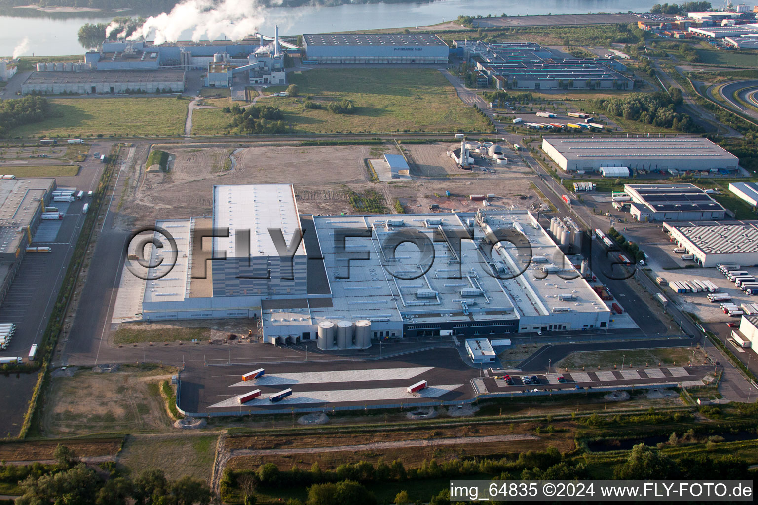 Oberwald Industrial Area in Wörth am Rhein in the state Rhineland-Palatinate, Germany from a drone