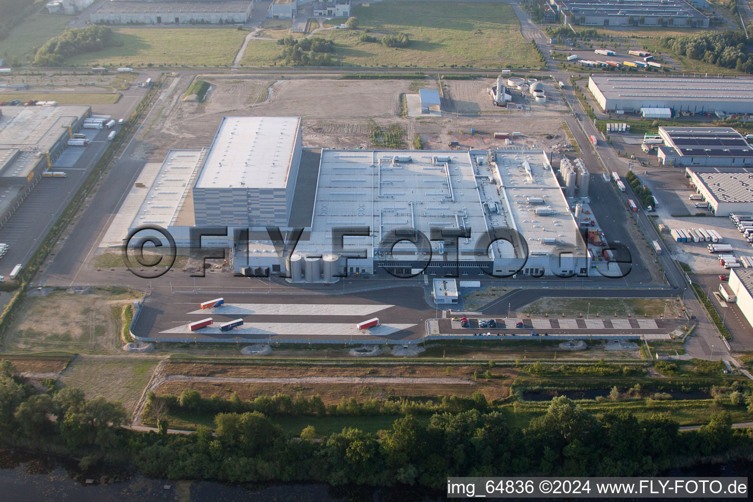 Oberwald Industrial Area in Wörth am Rhein in the state Rhineland-Palatinate, Germany seen from a drone