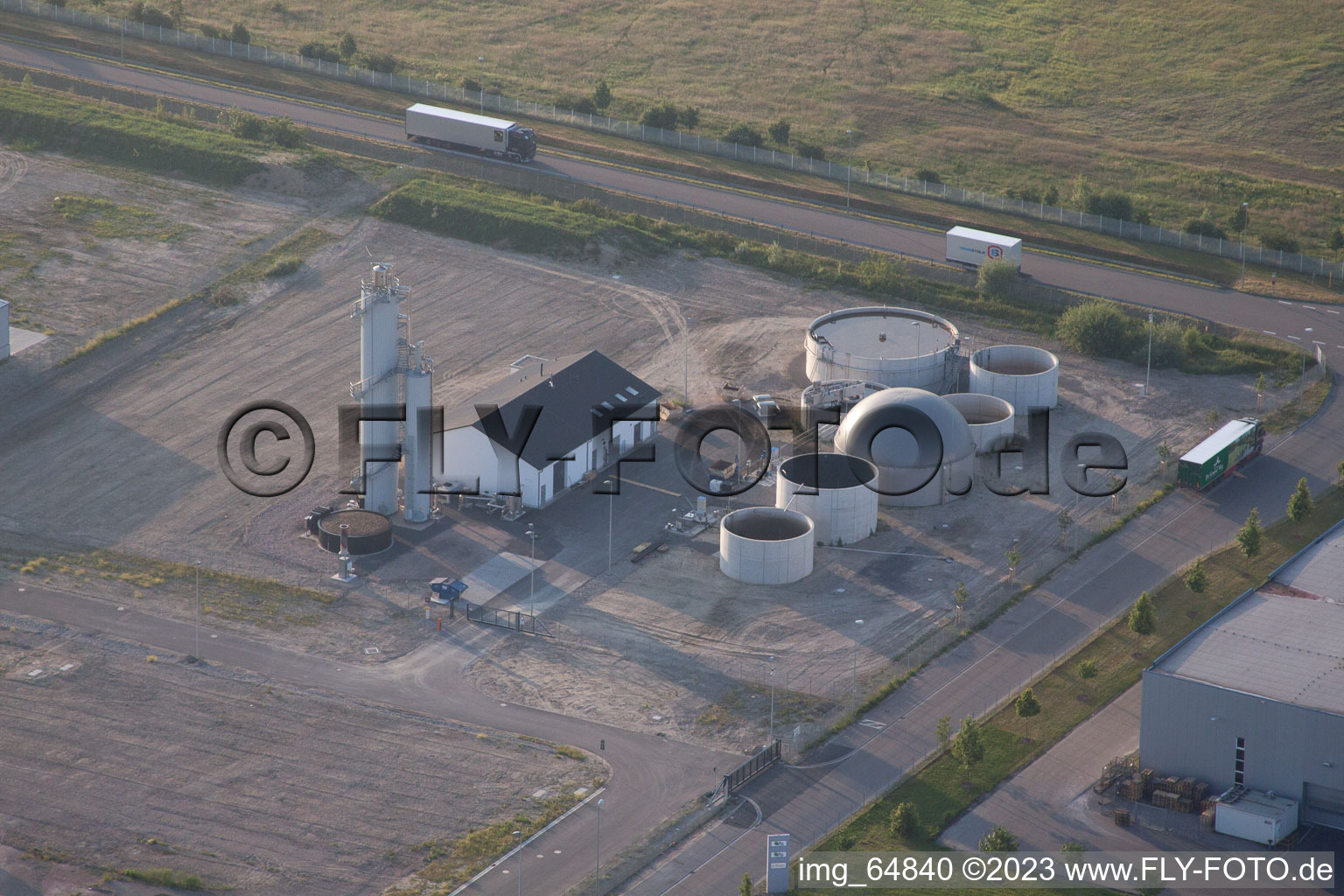 Oberwald industrial area in Wörth am Rhein in the state Rhineland-Palatinate, Germany from above