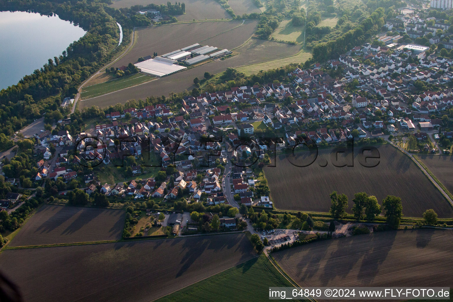 District Leopoldshafen in Eggenstein-Leopoldshafen in the state Baden-Wuerttemberg, Germany from the drone perspective