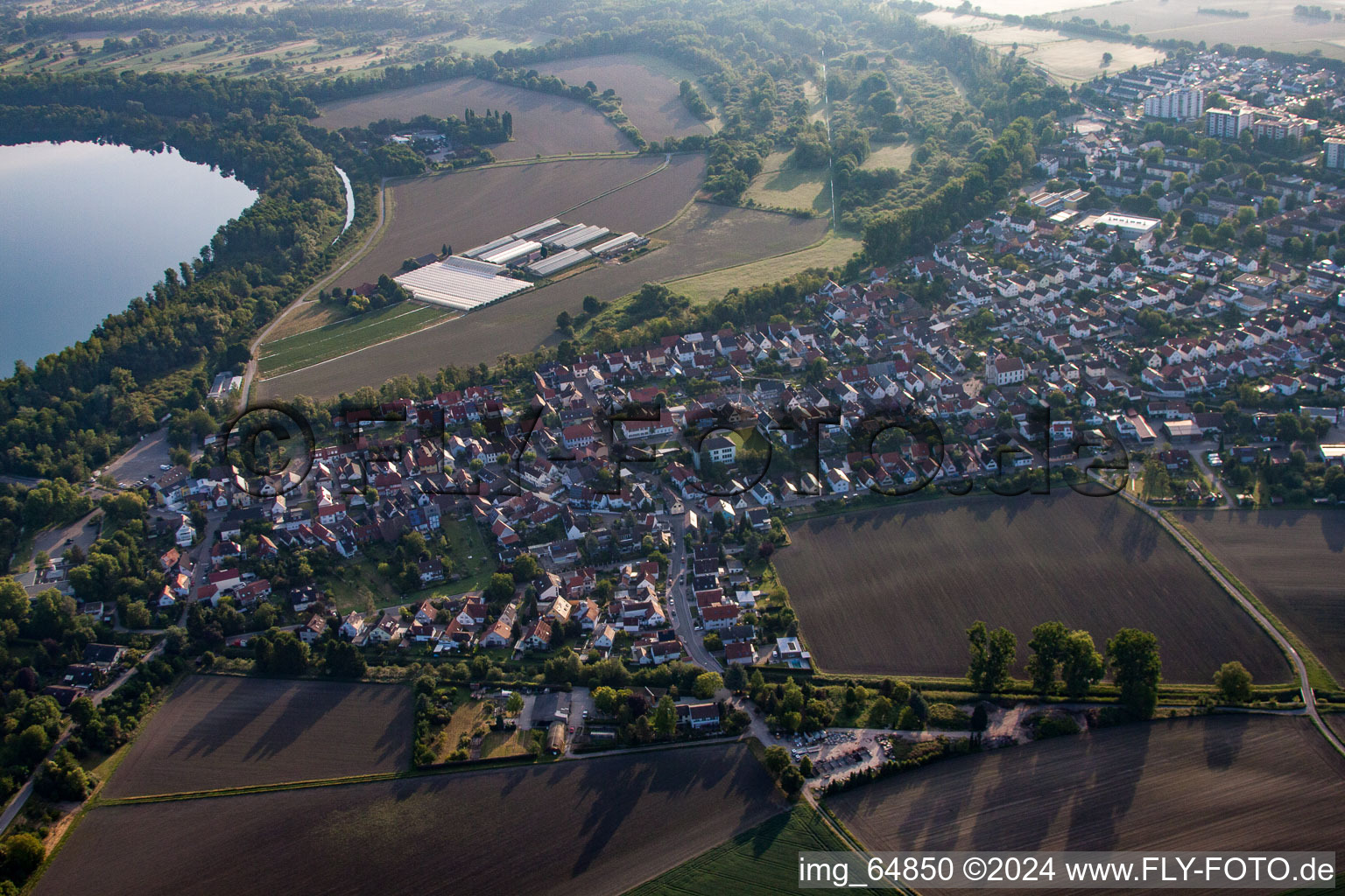 District Leopoldshafen in Eggenstein-Leopoldshafen in the state Baden-Wuerttemberg, Germany from a drone