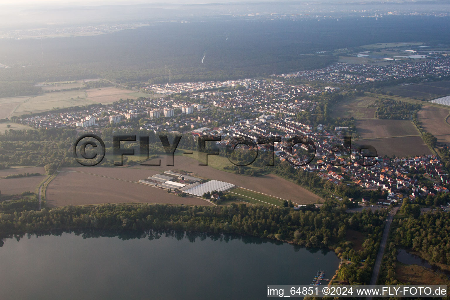 District Leopoldshafen in Eggenstein-Leopoldshafen in the state Baden-Wuerttemberg, Germany seen from a drone