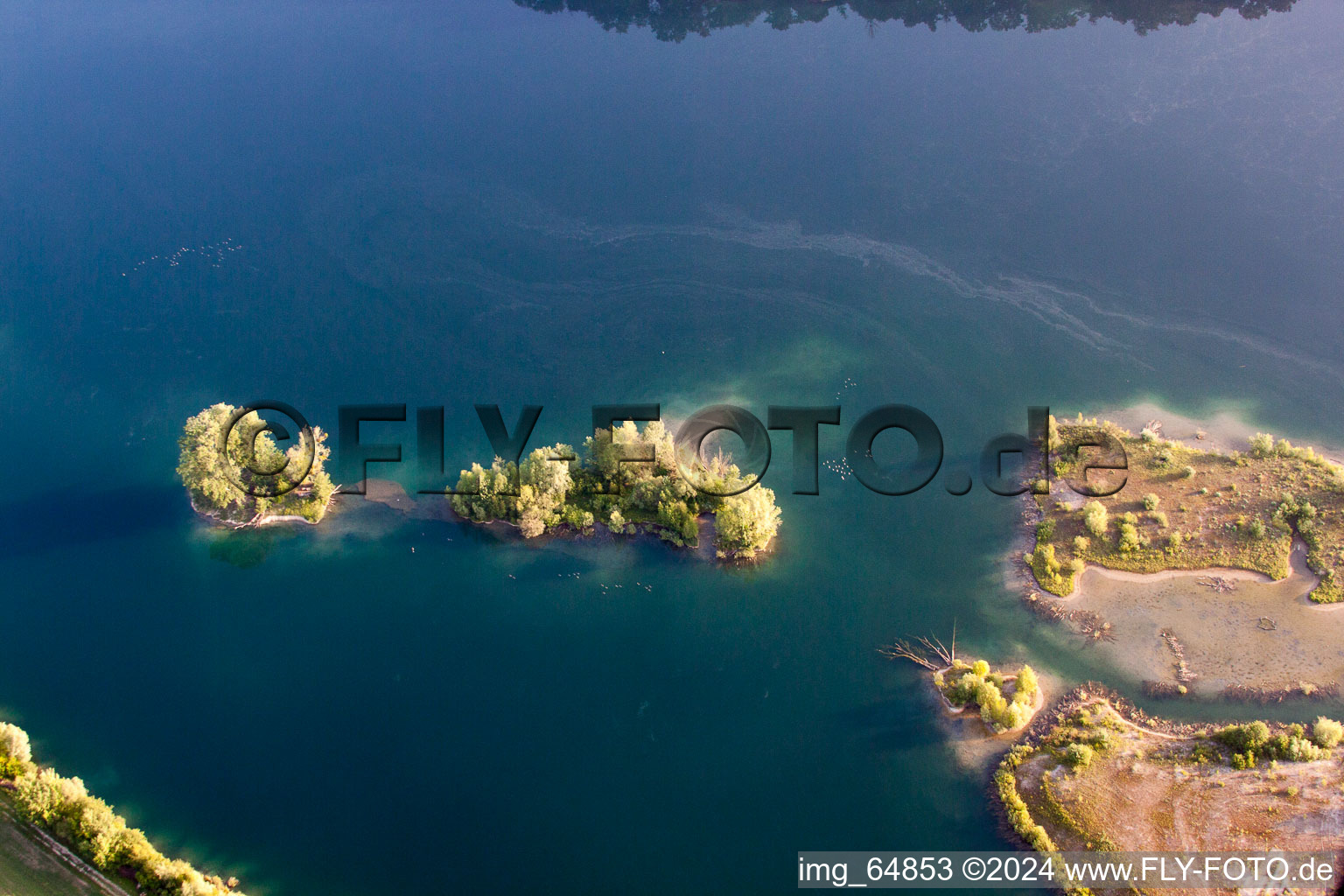 Lake Island on the Baggersee Streitkoepfle in Linkenheim-Hochstetten in the state Baden-Wurttemberg