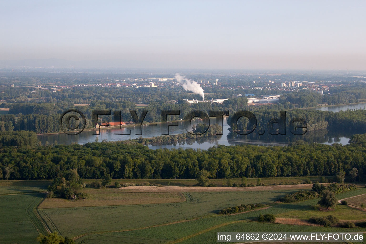 Old brickworks on the Rhine dam from the east in the district Sondernheim in Germersheim in the state Rhineland-Palatinate, Germany