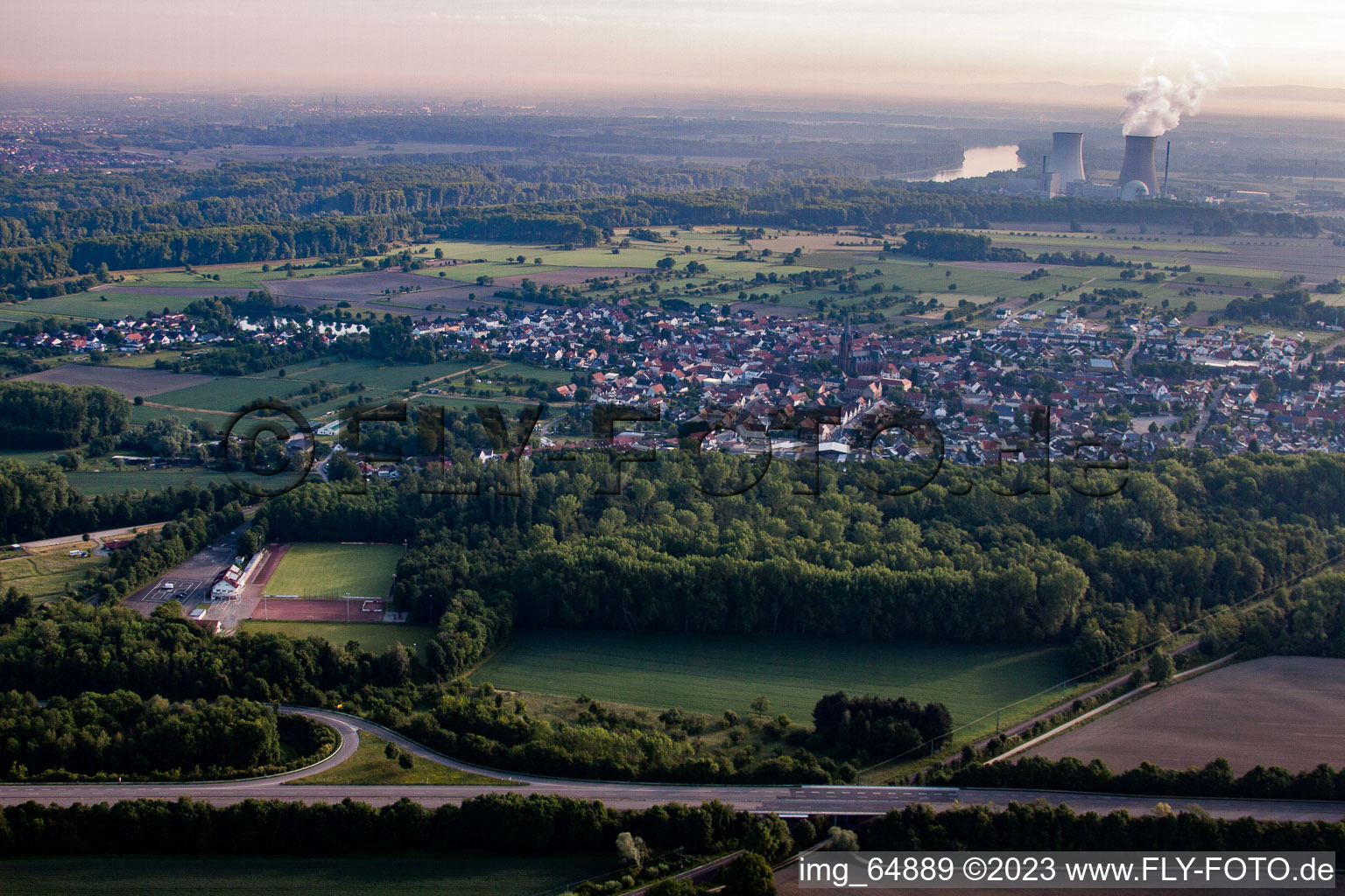 District Rheinsheim in Philippsburg in the state Baden-Wuerttemberg, Germany from the drone perspective