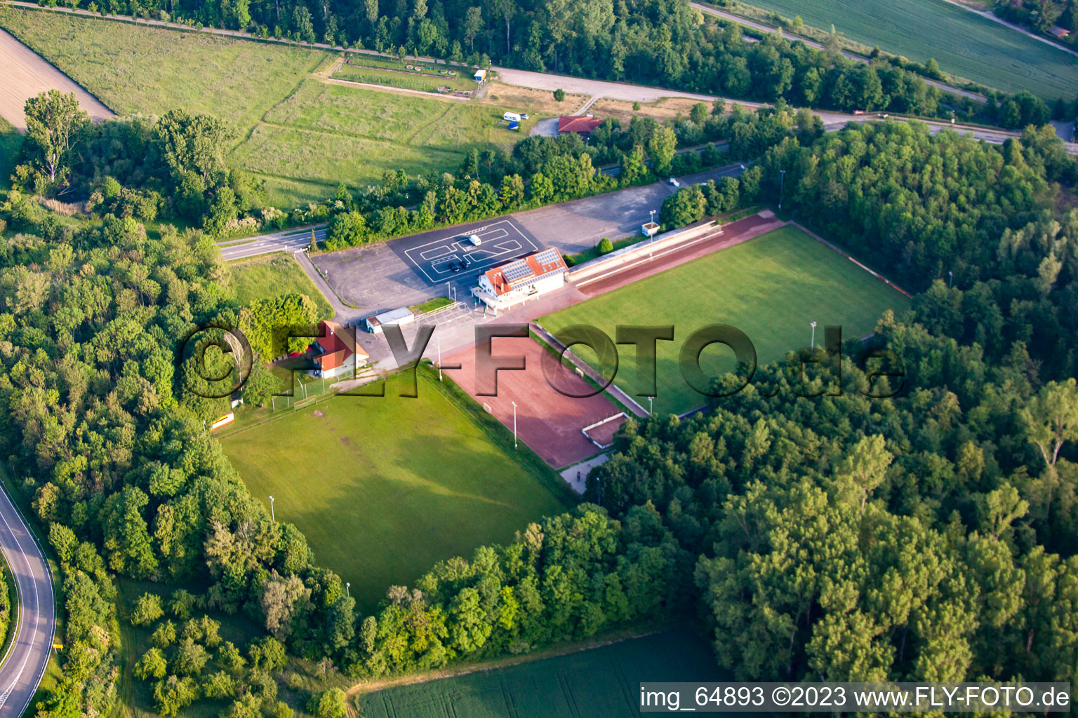 Sports fields in the district Rheinsheim in Philippsburg in the state Baden-Wuerttemberg, Germany