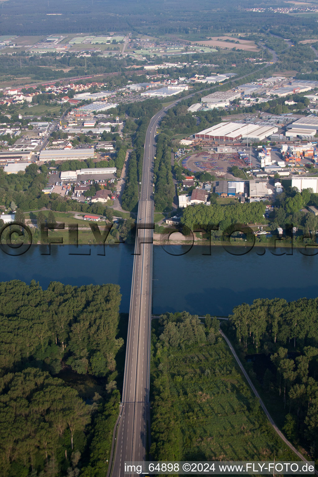 River - bridge construction of B35 crossing the Rhine river in Germersheim in the state Rhineland-Palatinate, Germany