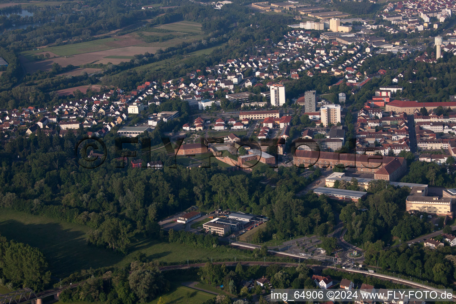 Germersheim in the state Rhineland-Palatinate, Germany seen from a drone