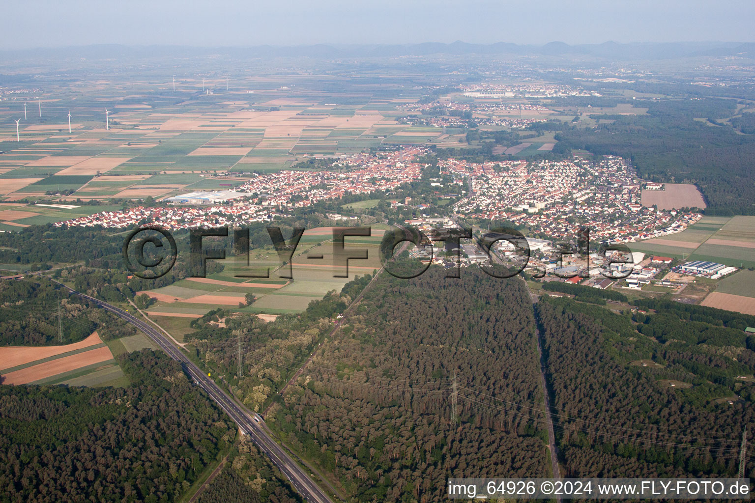 Bellheim in the state Rhineland-Palatinate, Germany seen from above