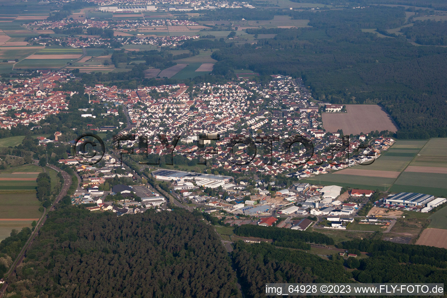 Bird's eye view of Bellheim in the state Rhineland-Palatinate, Germany