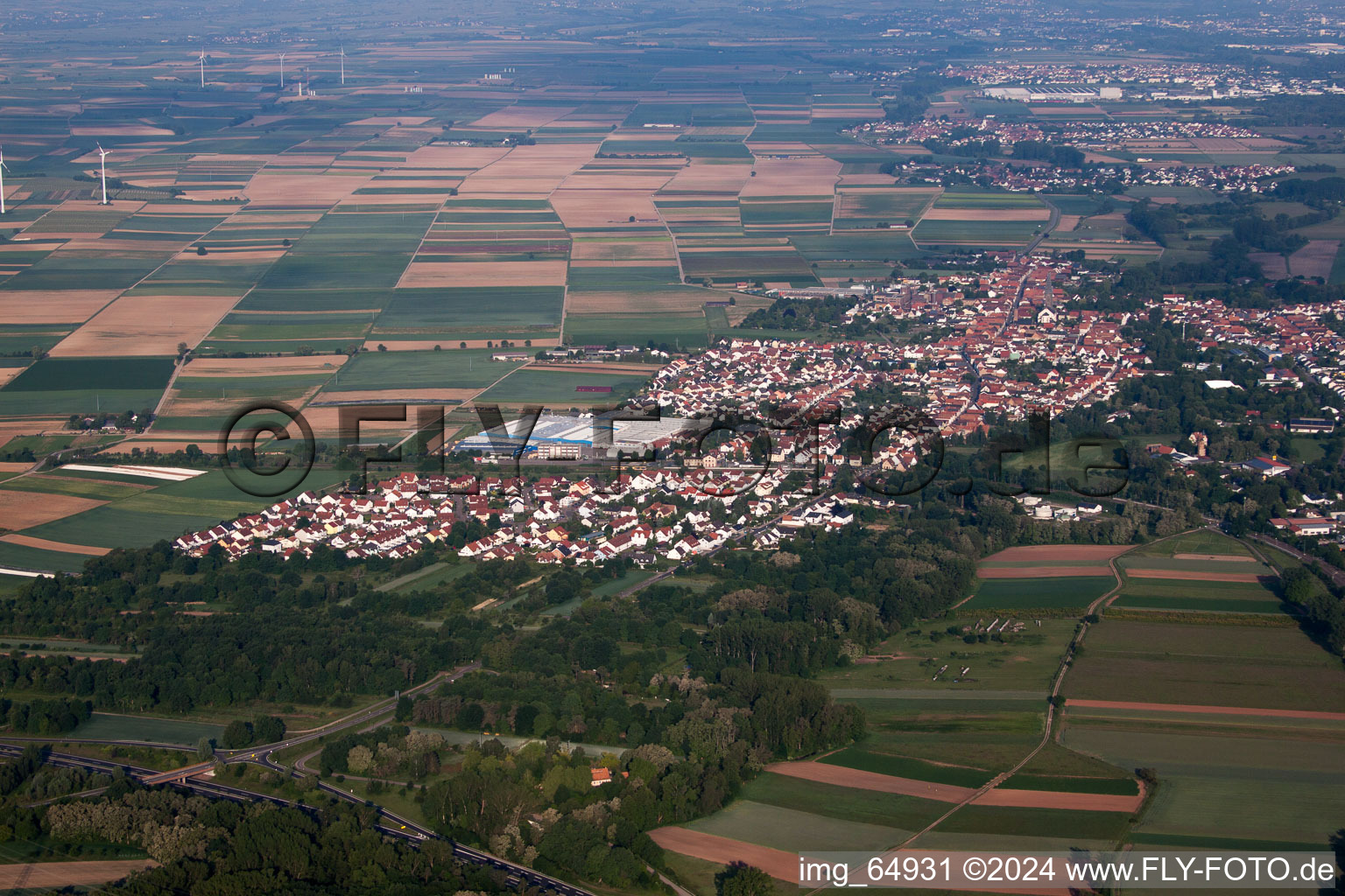 Drone recording of Bellheim in the state Rhineland-Palatinate, Germany