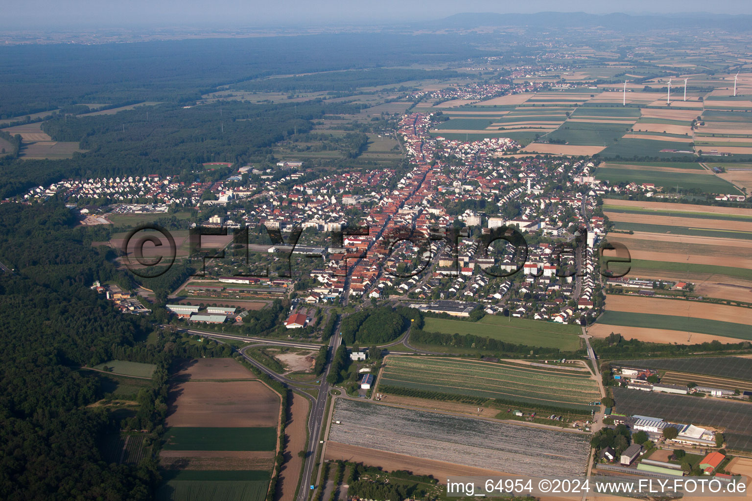 From the east in Kandel in the state Rhineland-Palatinate, Germany seen from above