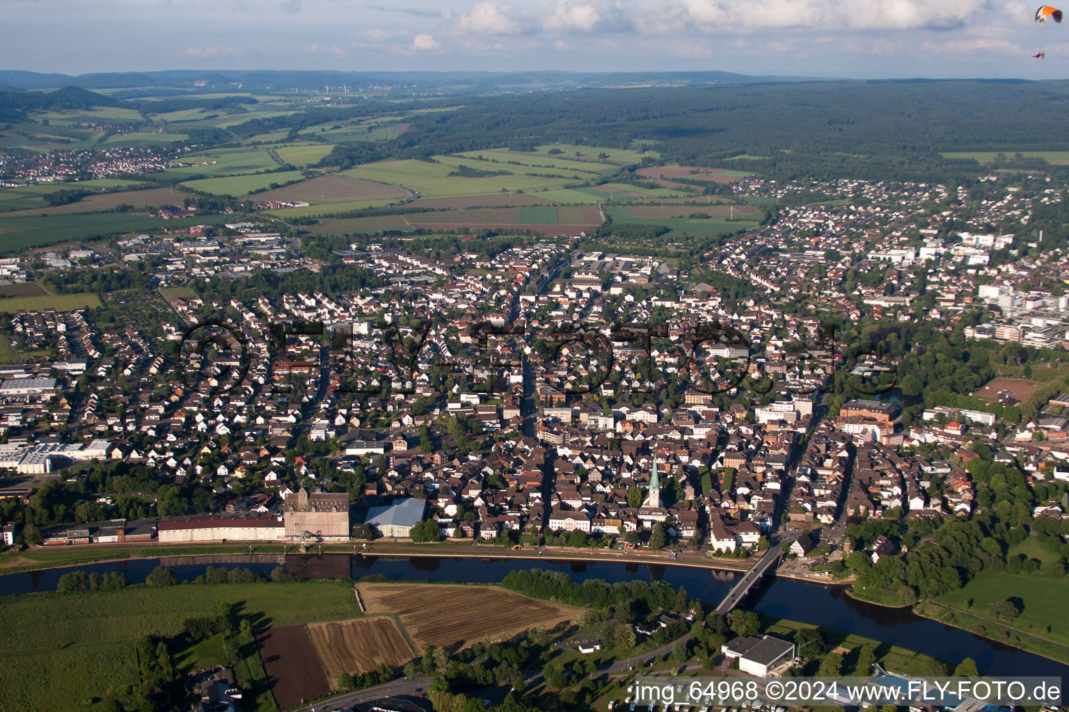 Holzminden in the state Lower Saxony, Germany seen from above