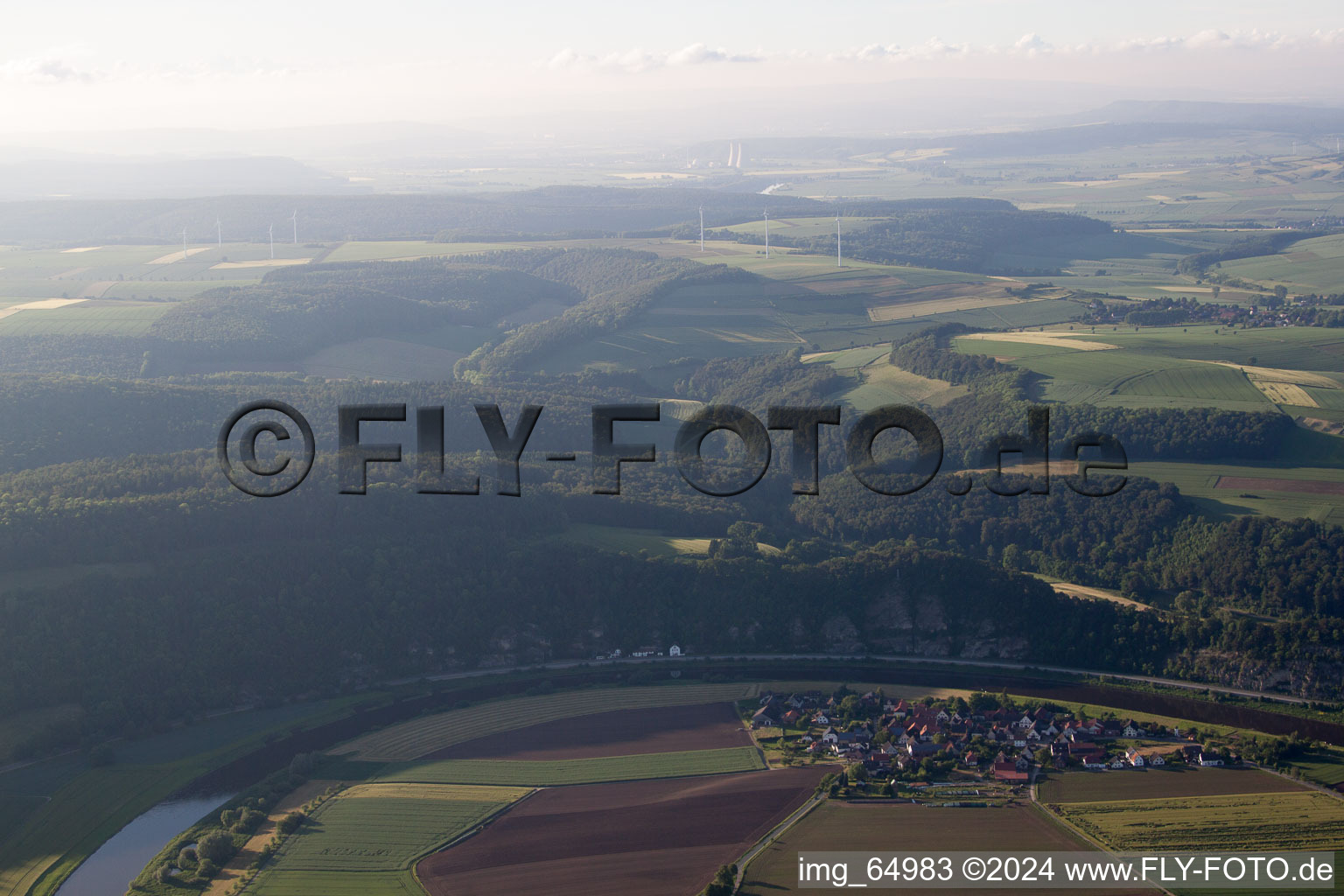 Nuclear power plant Grohnde from a distance in the district Grohnde in Emmerthal in the state Lower Saxony, Germany