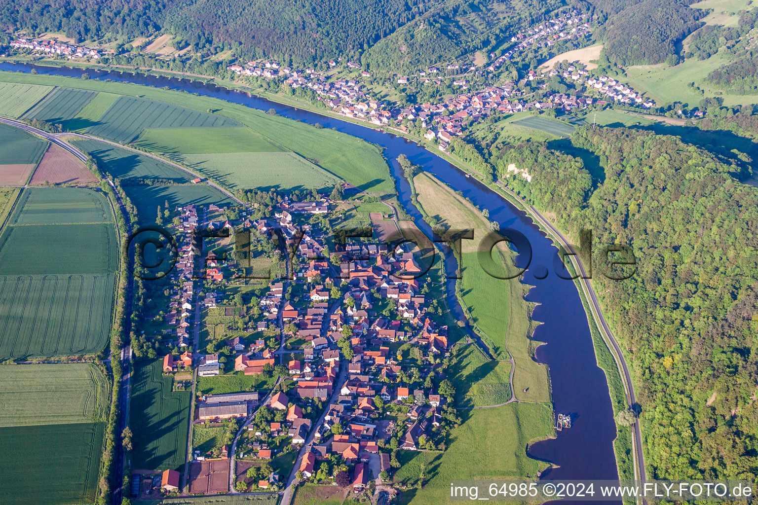 Town on the banks of the river of the Weser river in Pegestorf in the state Lower Saxony, Germany