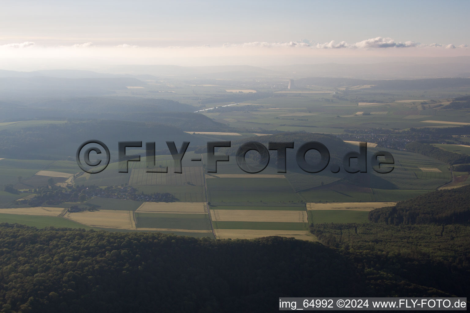 Aerial view of Nuclear power plant Grohnde from a distance in the district Grohnde in Emmerthal in the state Lower Saxony, Germany