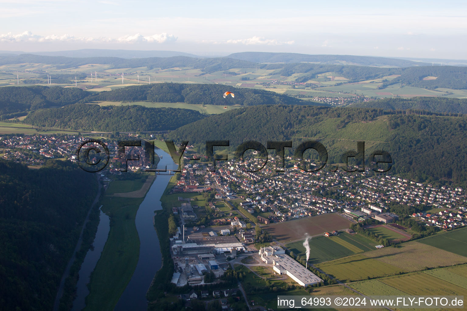 Town on the banks of the river of the Weser river in Bodenwerder in the state Lower Saxony