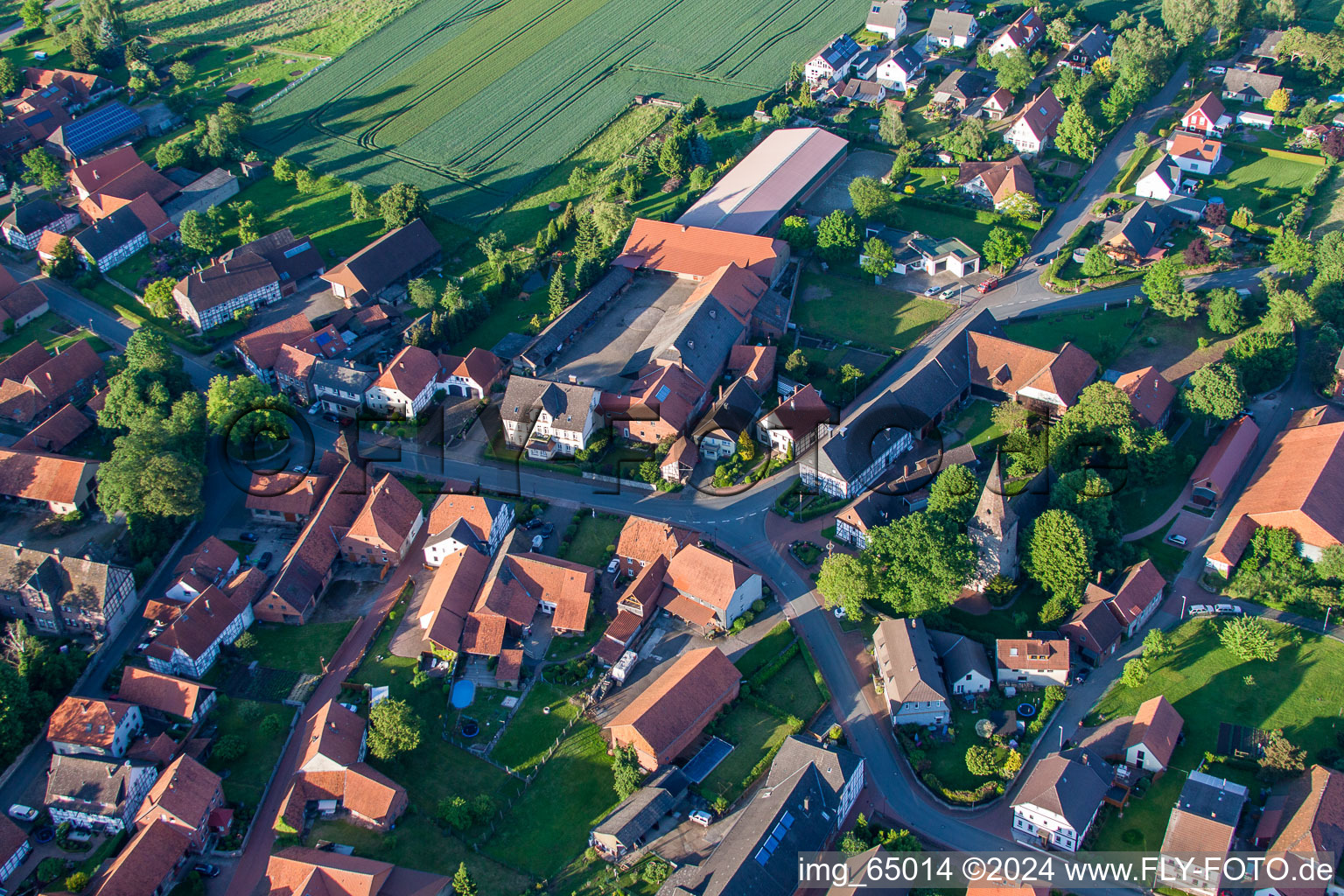 Aerial view of District Hajen in Emmerthal in the state Lower Saxony, Germany