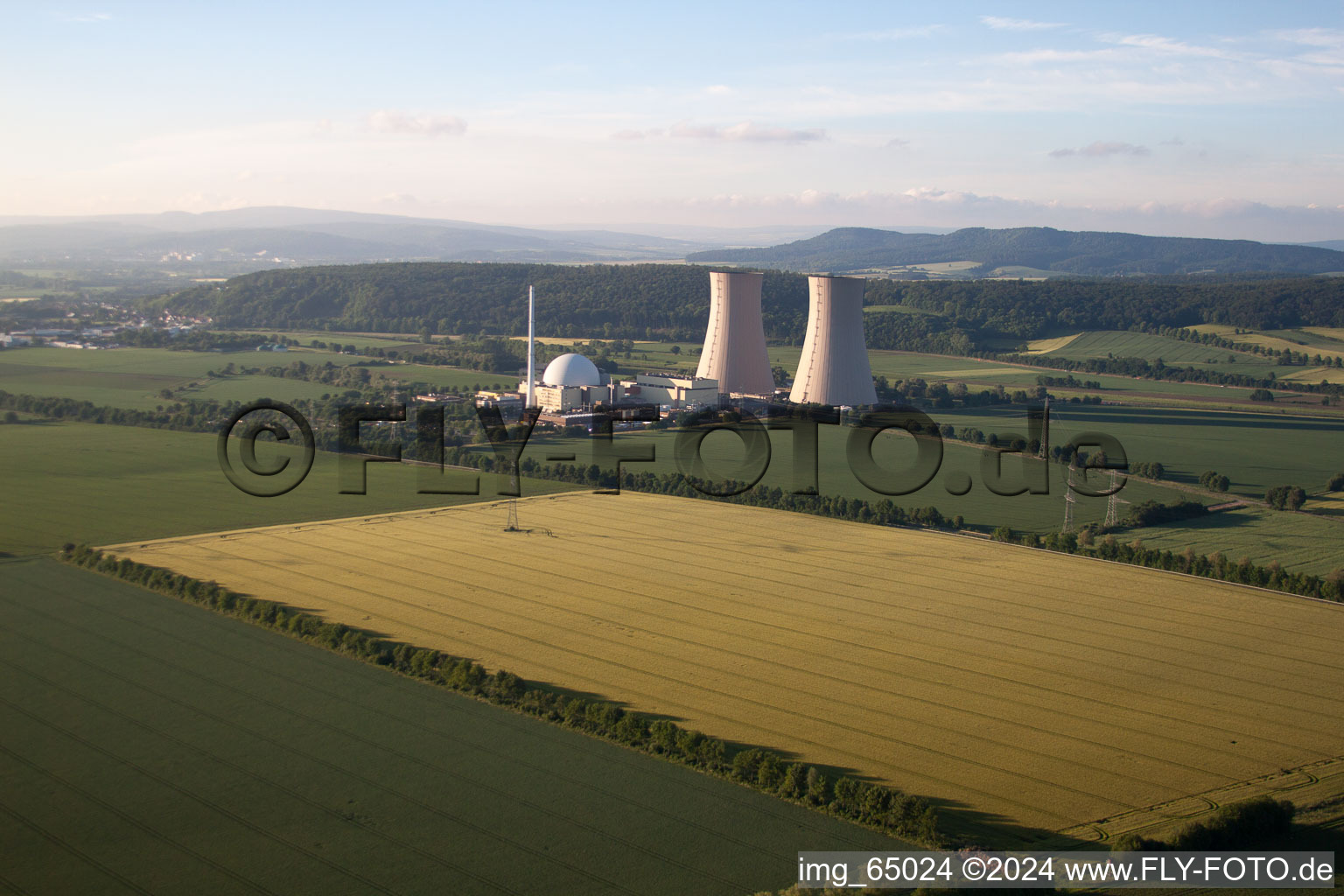 Cooling towers of the nuclear power plant Grohnde in the district Grohnde in Emmerthal in the state Lower Saxony, Germany